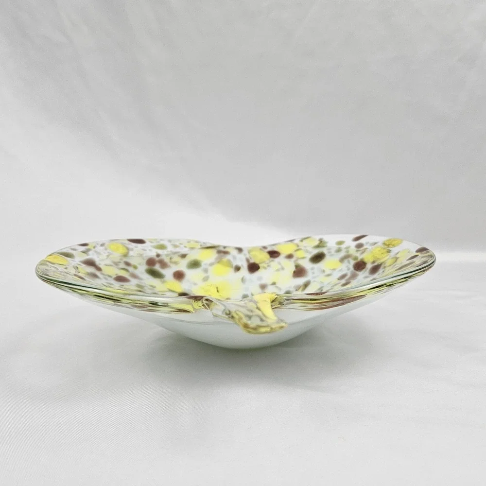 Vtg Murano Glass Confetti Leaf Candy Dish Trinket Bowl Italian Hand Blown